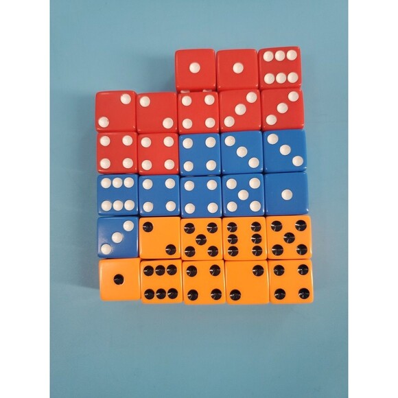 Replacement Dice 28 Red Blue And Orage White Dots 6 Sided Board Games - Picture 2 of 6